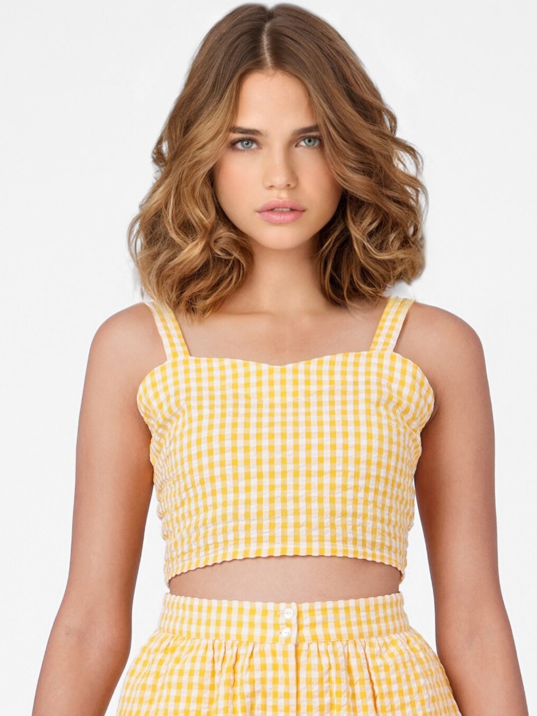 

ONLY Yellow Checked Crop Top