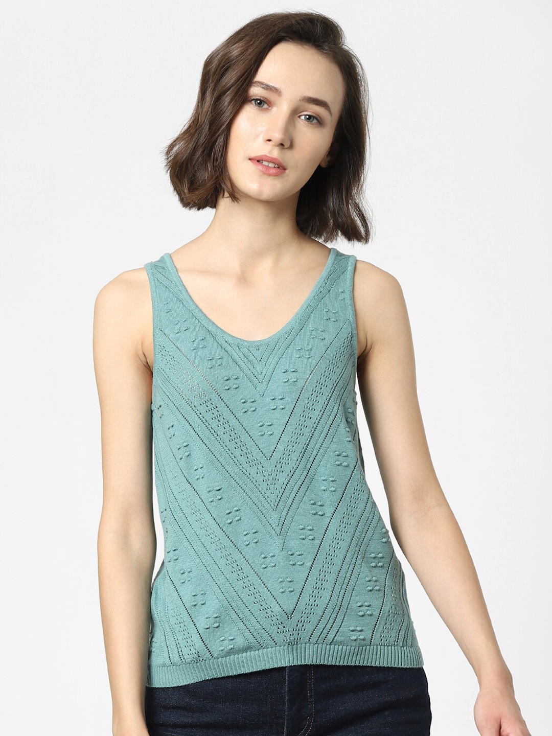 

ONLY Teal Blue Self-Design Top