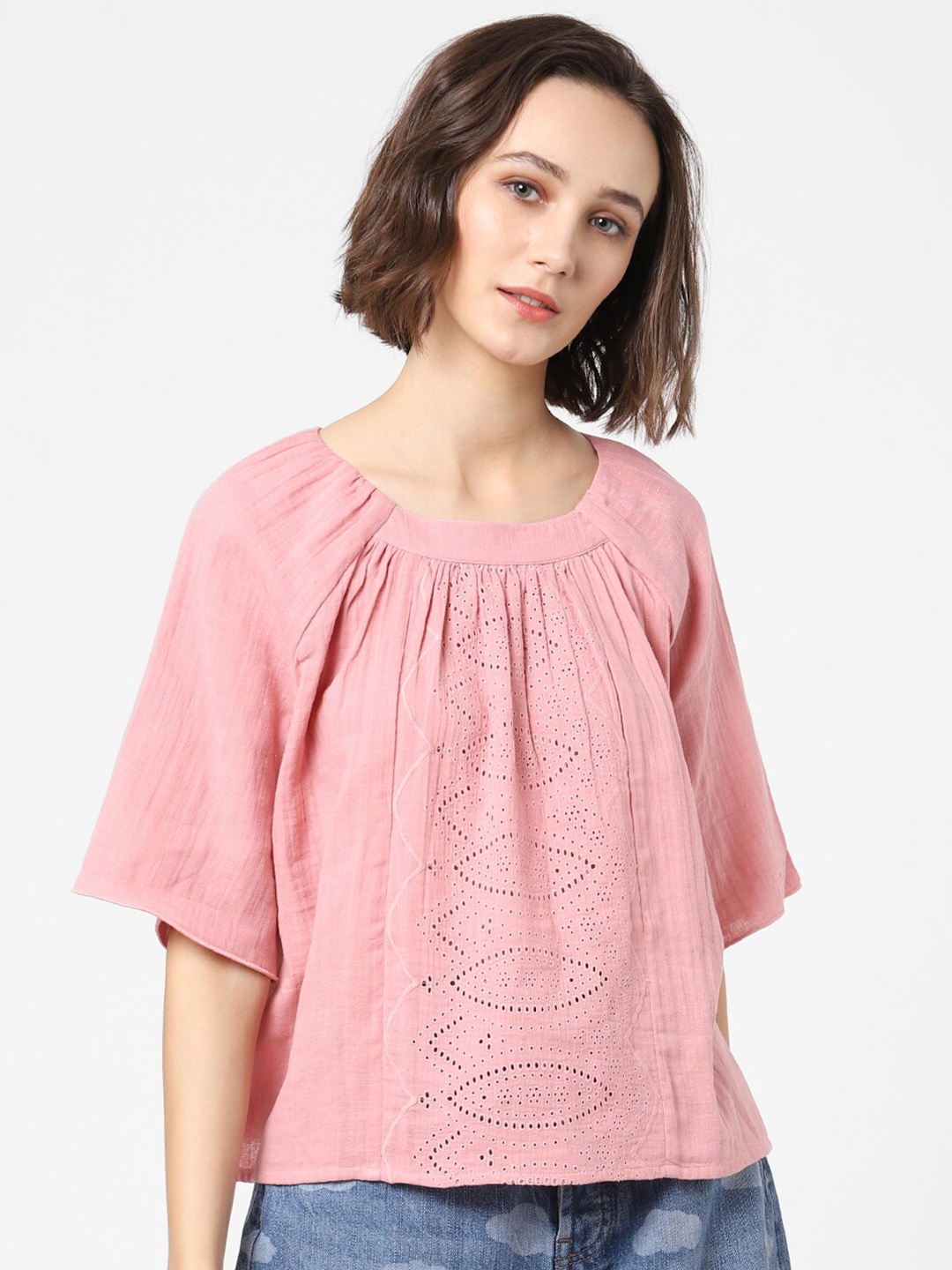 

ONLY Pink Self Design Top
