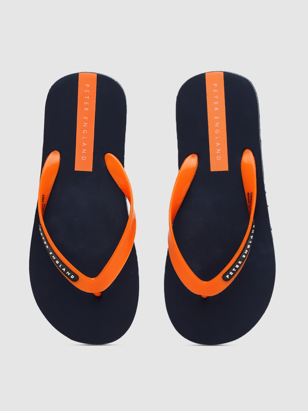 

Peter England Men Navy Blue & Orange Rubber Thong Flip-Flops