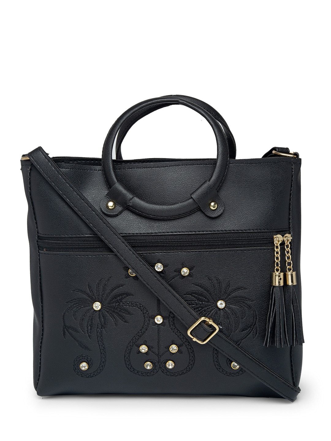 

borse lele Black Ethnic Motifs Embroidered PU Structured Handheld Bag