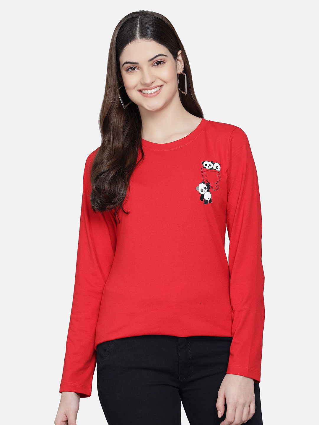 

PockMAN Women Red Panda Print T-shirt