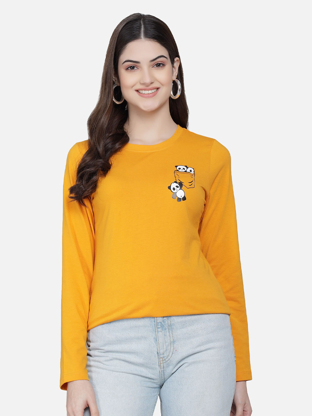 

PockMAN Women Mustard Yellow T-shirt