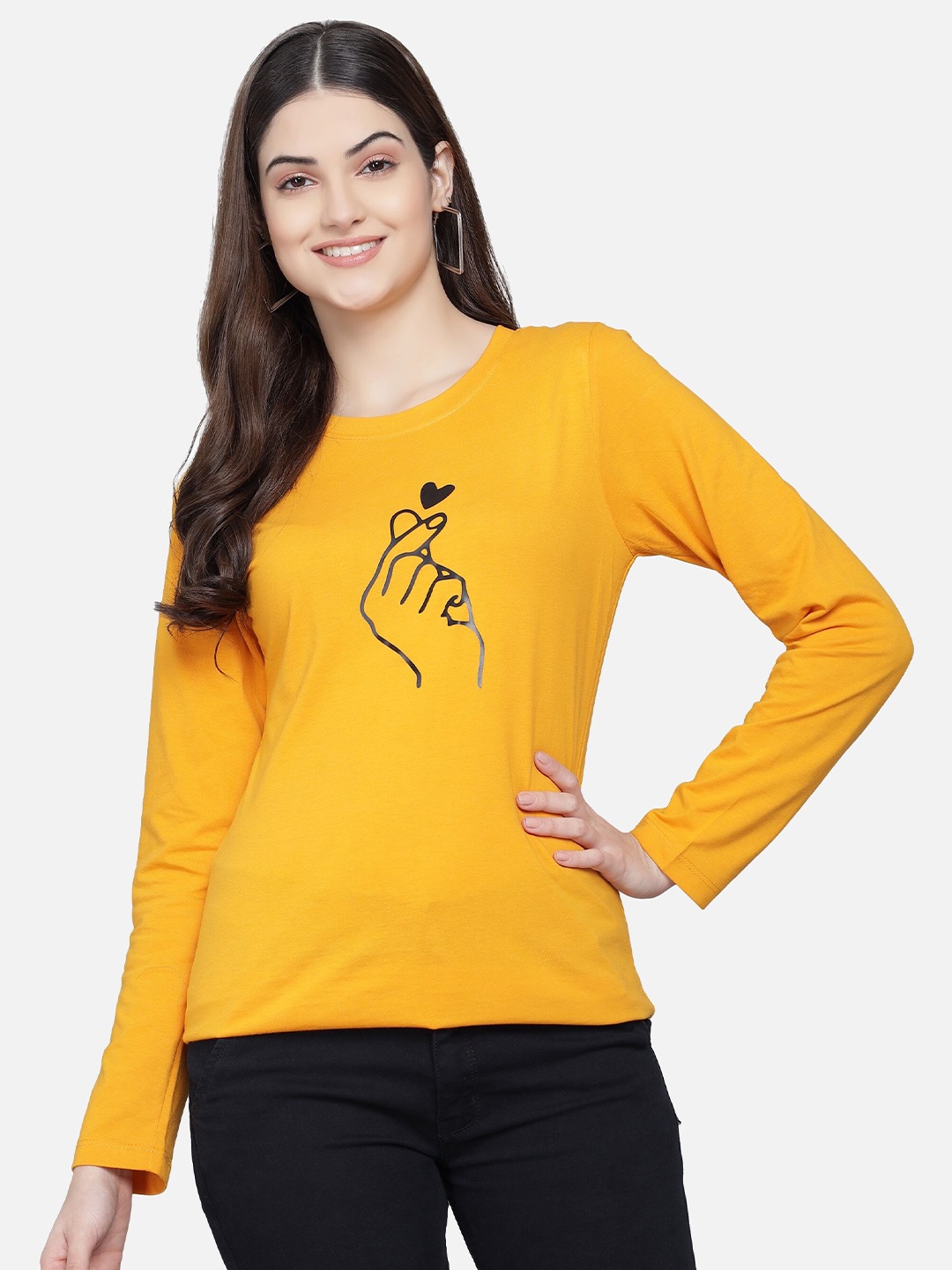 

PockMAN Women Mustard Yellow Printed T-shirt