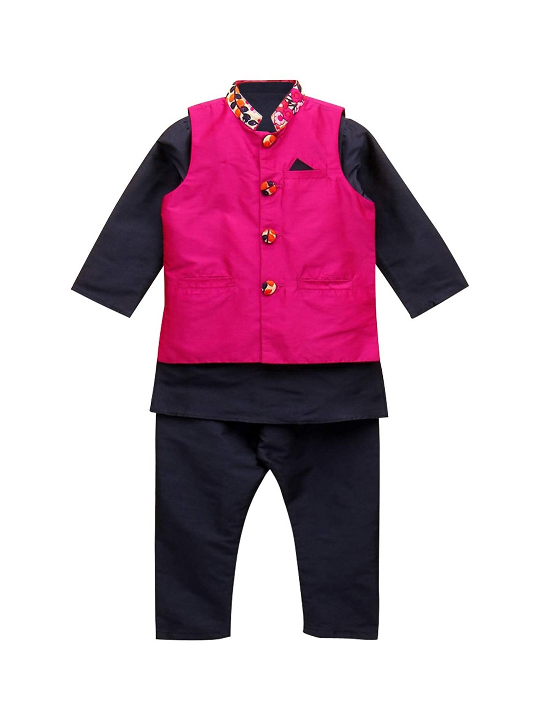 

A.T.U.N. Boys Navy Blue & Fuchsia Kurta with Pyjamas & Nehru Jacket