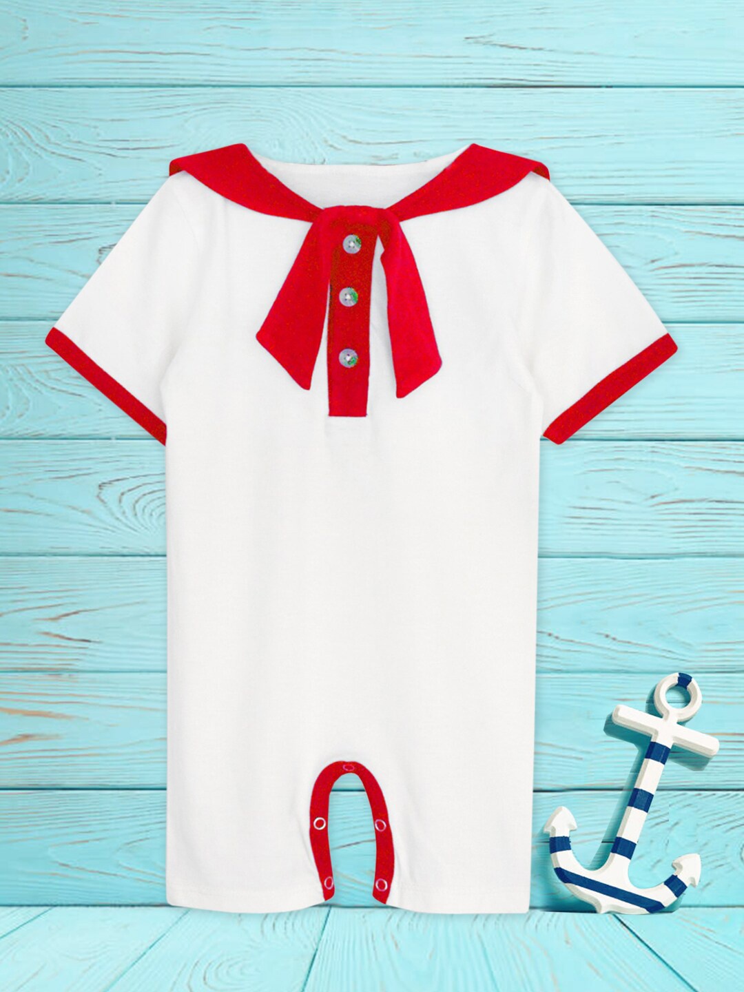 

A.T.U.N. Kids White & Red Solid Pure Cotton Rompers