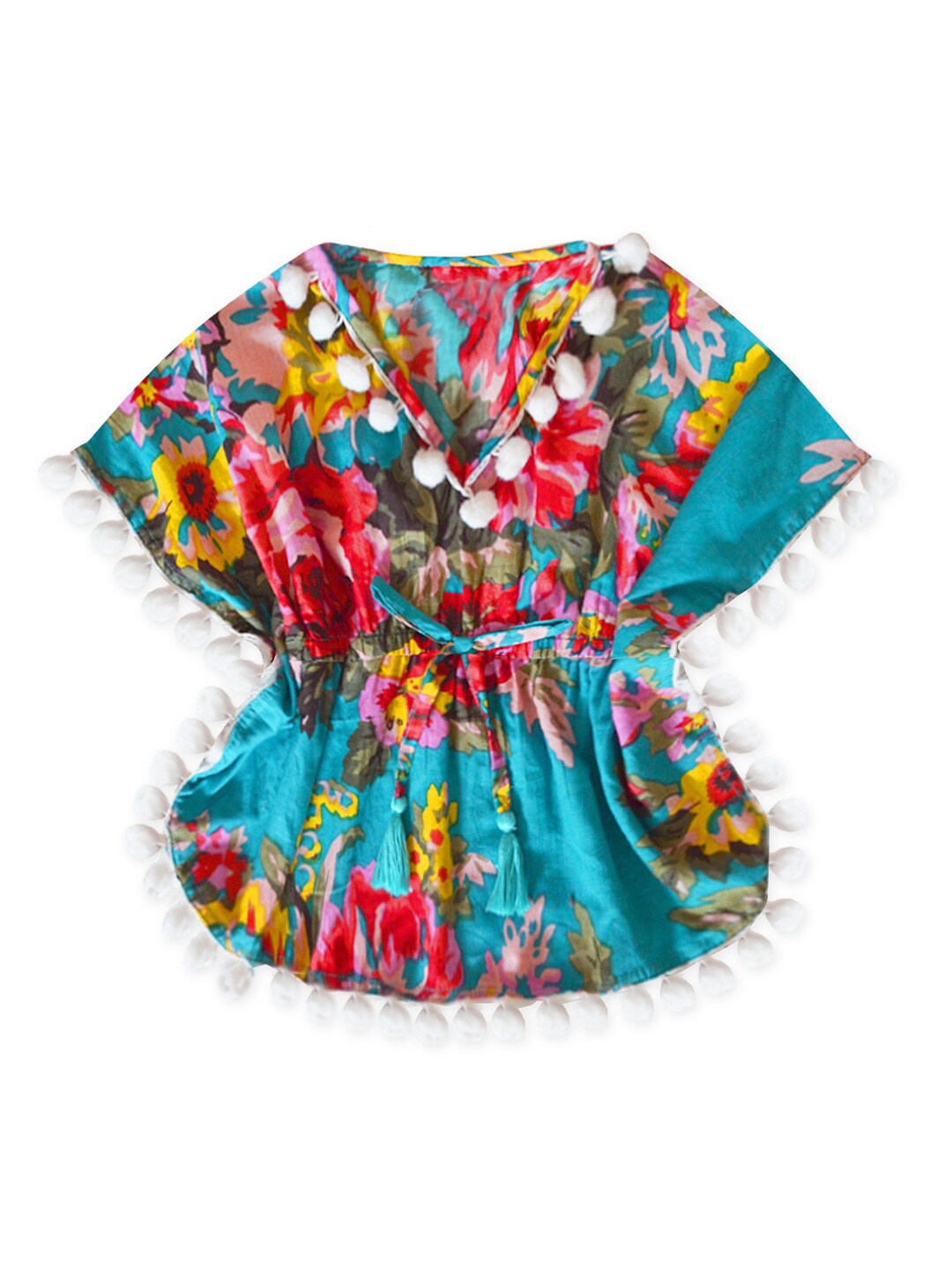 

A T U N Teal Floral Print Kaftan Top