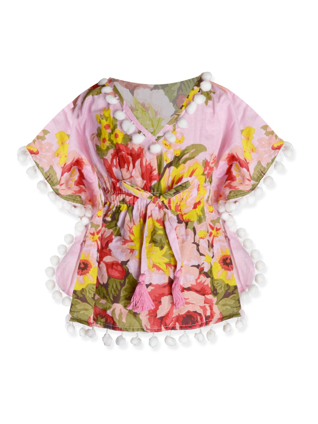 

A.T.U.N. Girls Pink & Yellow Printed Pure Cotton Kaftan Top