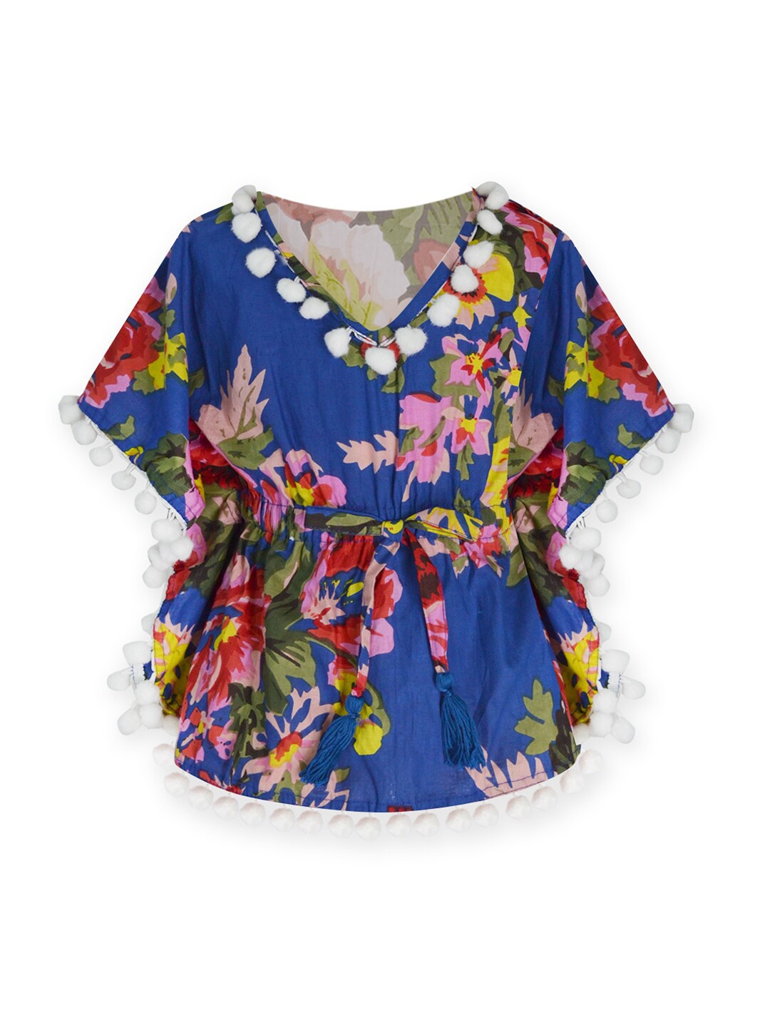 

A.T.U.N. Blue Floral Print Cinched Waist Top