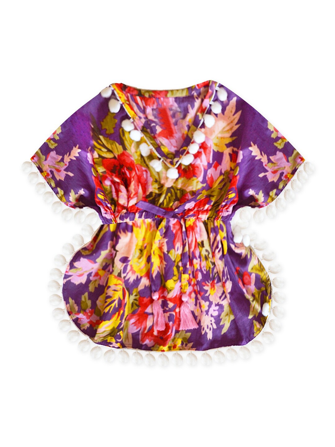 

A T U N Purple Floral Print Cinched Waist Top
