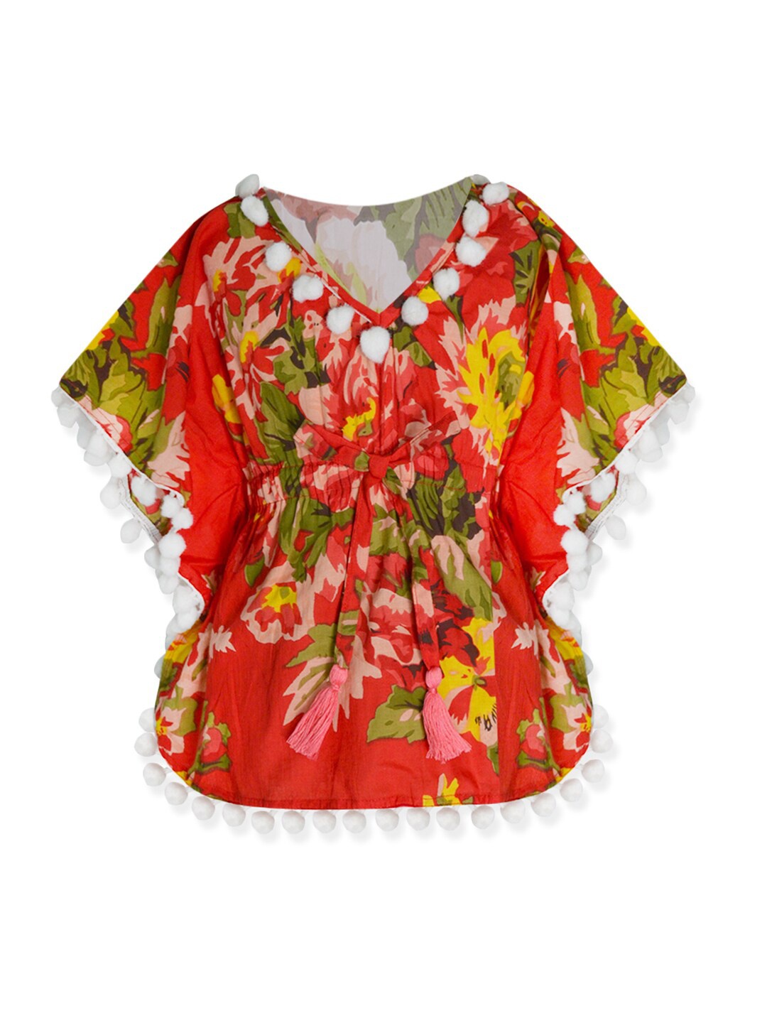

A T U N Red Floral Print Kaftan Top
