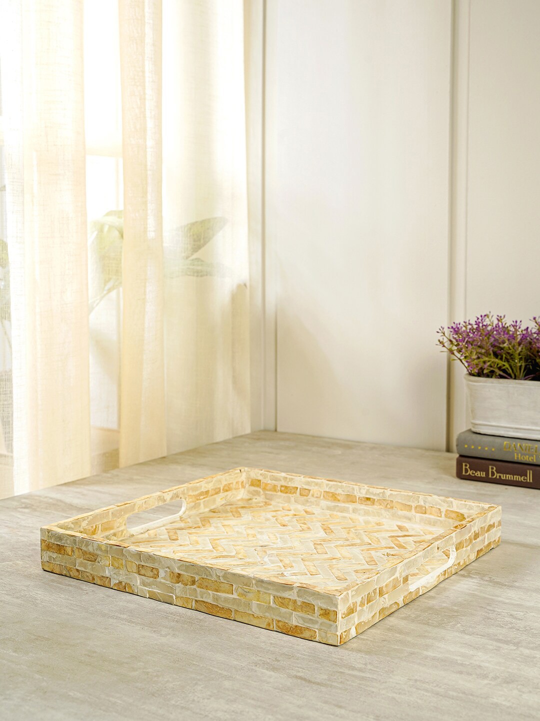 

Pure Home and Living Cream Square Mother of Pearl Chevron Tray