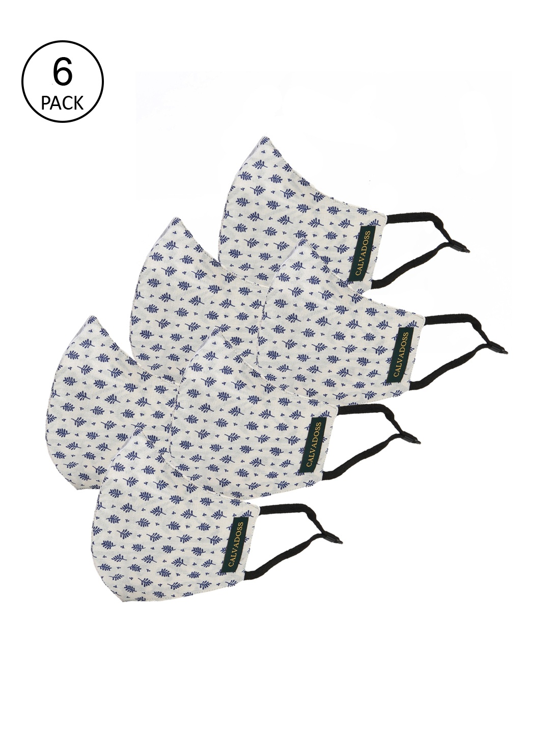 

Calvadoss Men Pack Of 6 White & Blue Printed 3-Ply Reusable Cotton Cloth Masks