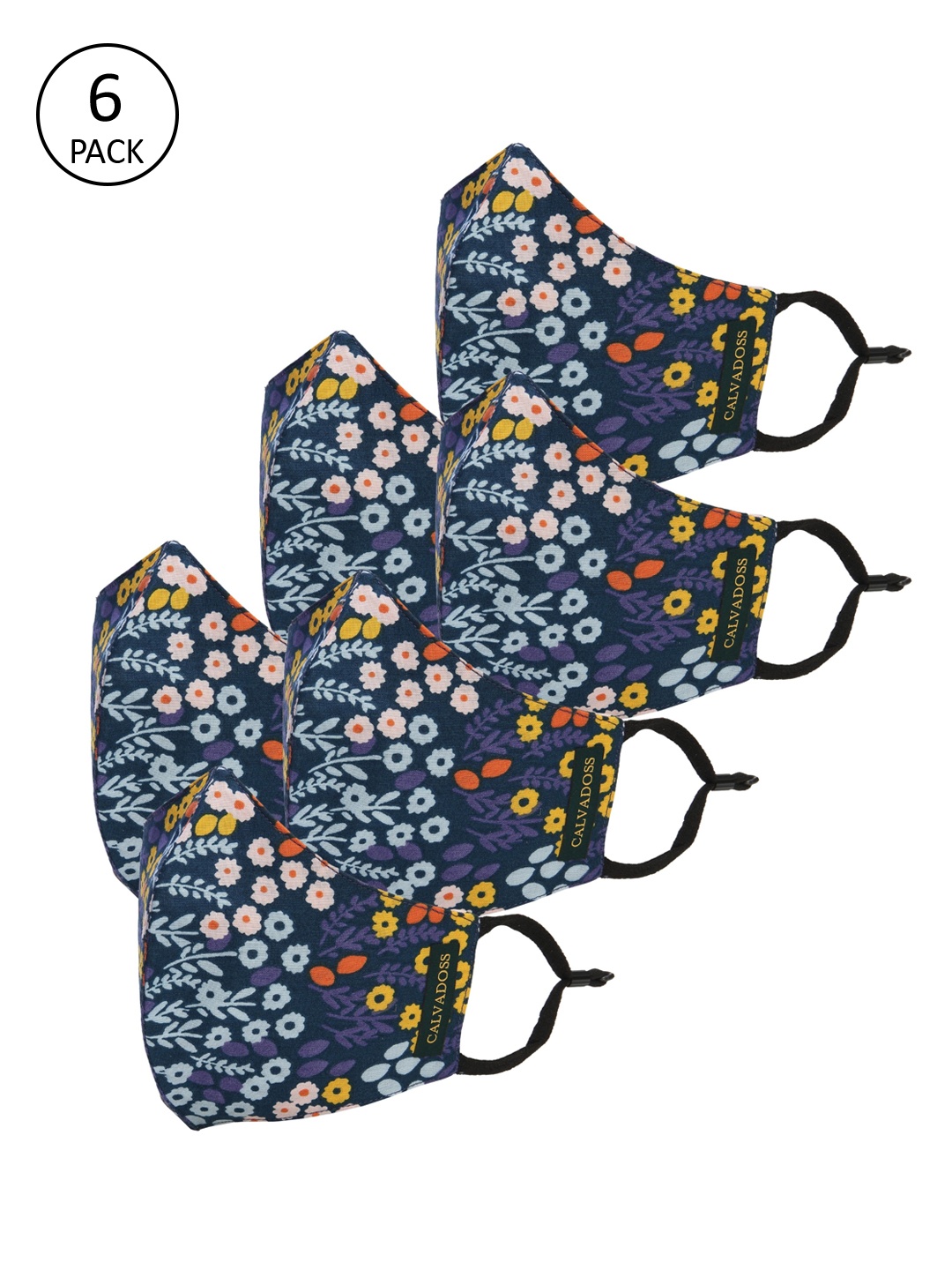 

Calvadoss Men Pack Of 6 Printed 3-Ply Reusable Cotton Cloth Masks, Black