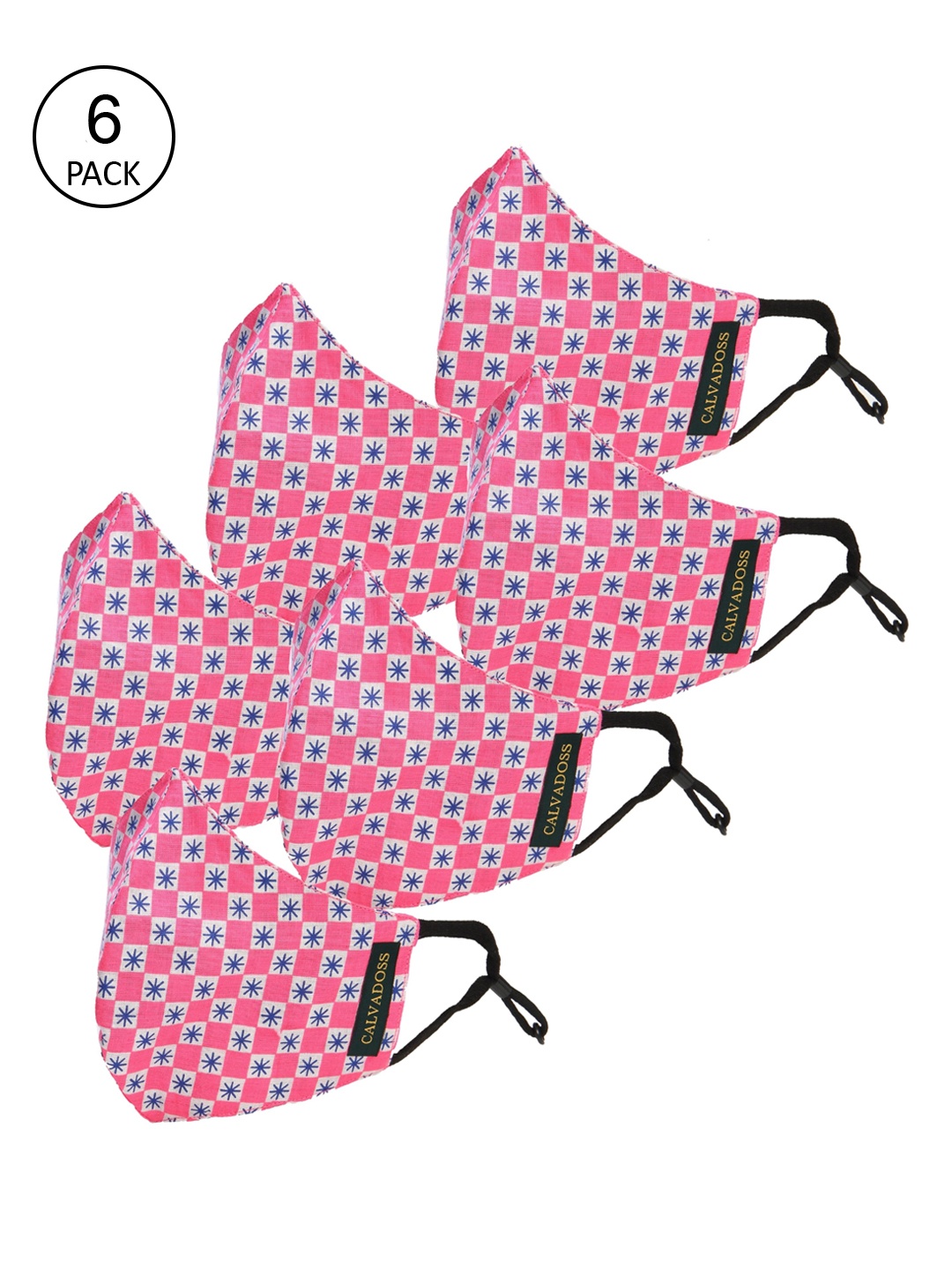 

Calvadoss Men Pack Of 6 Pink Printed 3-Ply Reusable Cotton Cloth Masks