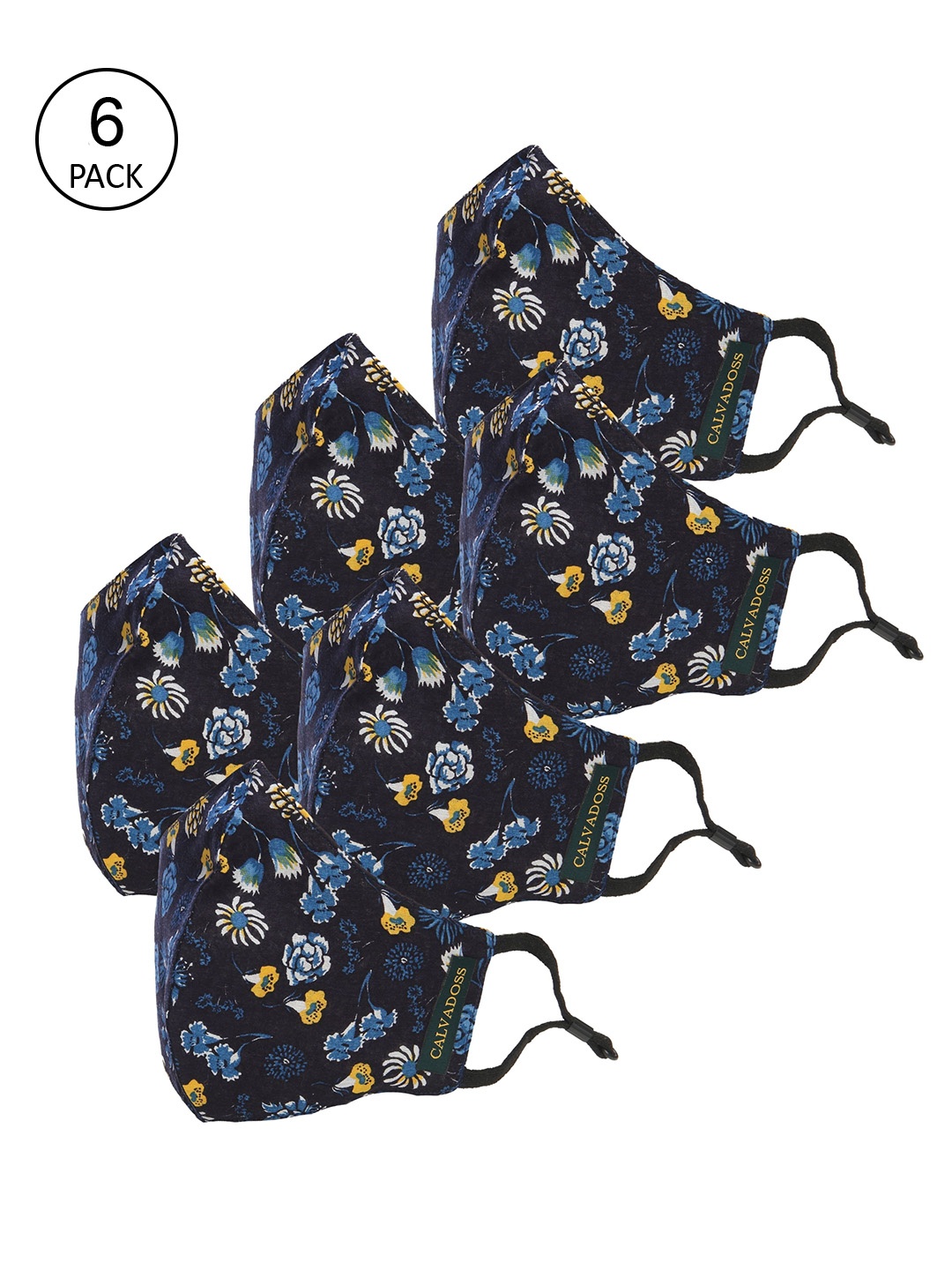

Calvadoss Men Pack Of 6 Printed 3-Ply Reusable Cotton Cloth Masks, Black