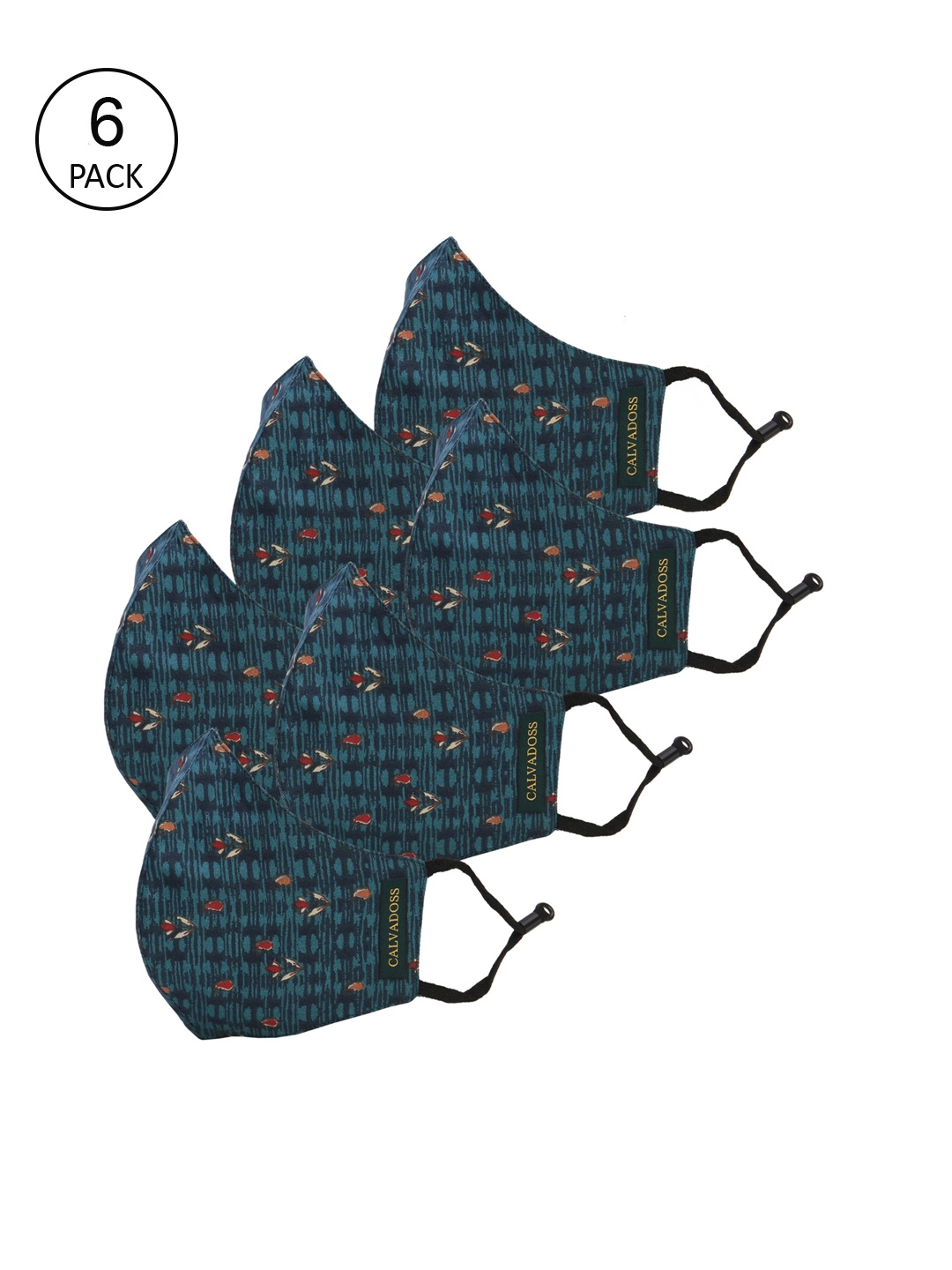 

Calvadoss Men Pack Of 6 Printed 3-Ply Reusable Cotton Cloth Masks, Black