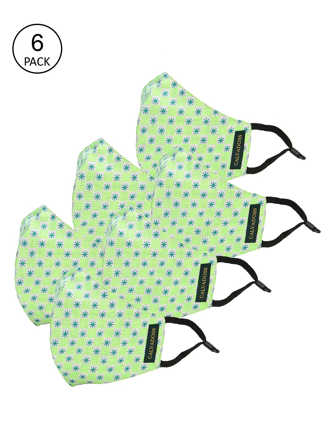 

Calvadoss Men Pack Of 6 Printed 3-Ply Reusable Cotton Cloth Masks, Green