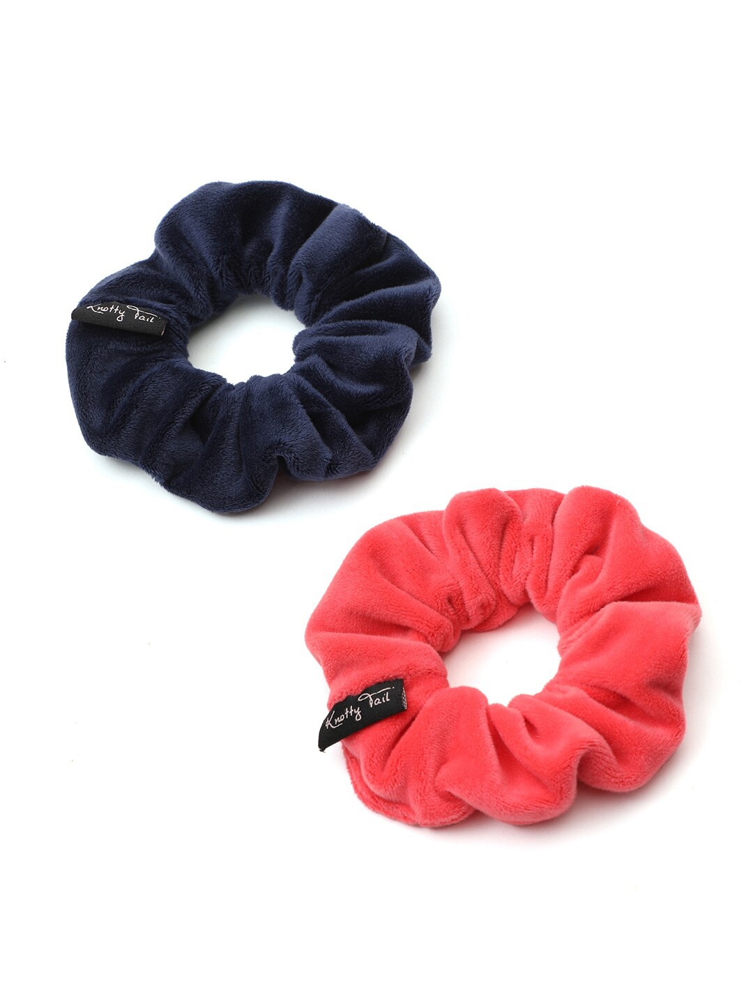 

Knotty Tail Women Set Of 2 Solid Scrunchies, Navy blue