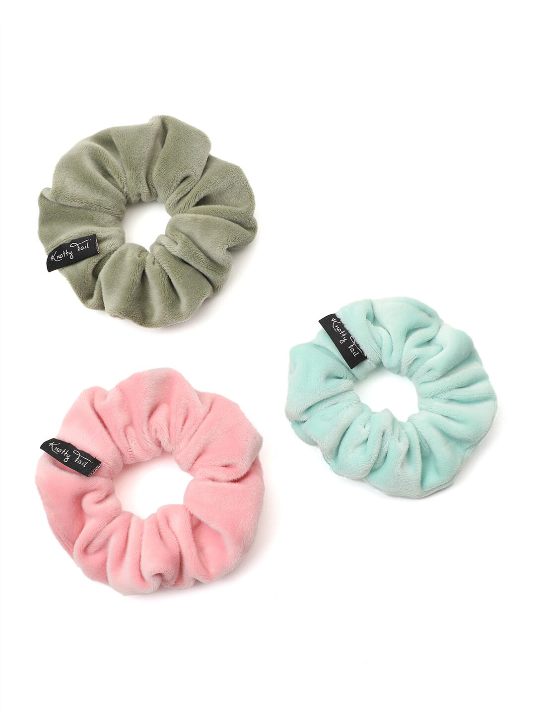 

Knotty Tail Women Set Of 3 Solid Scrunchies, Green