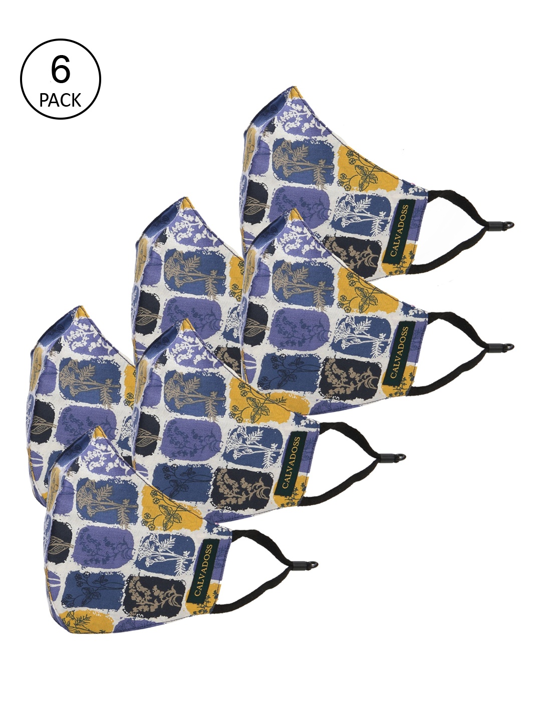 

Calvadoss Women Pack Of 6 Printed 3-Ply Reusable Cotton Cloth Masks, Blue