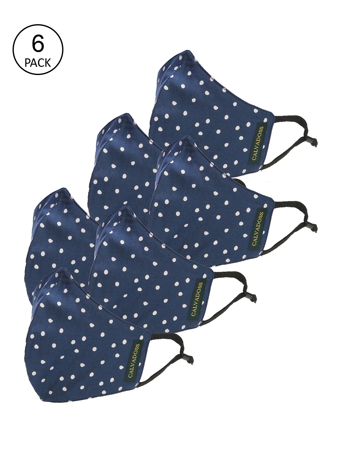 

Calvadoss Women Pack Of 6 Printed 3-Ply Reusable Cotton Cloth Masks, Navy blue