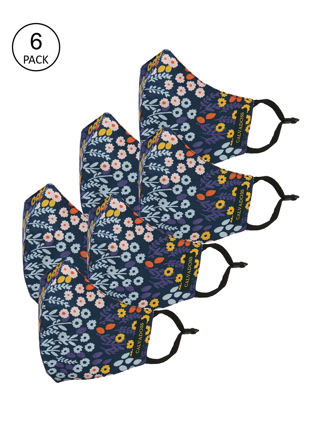 

Calvadoss Women Pack Of 6 Printed 3-Ply Reusable Cotton Cloth Masks, Black