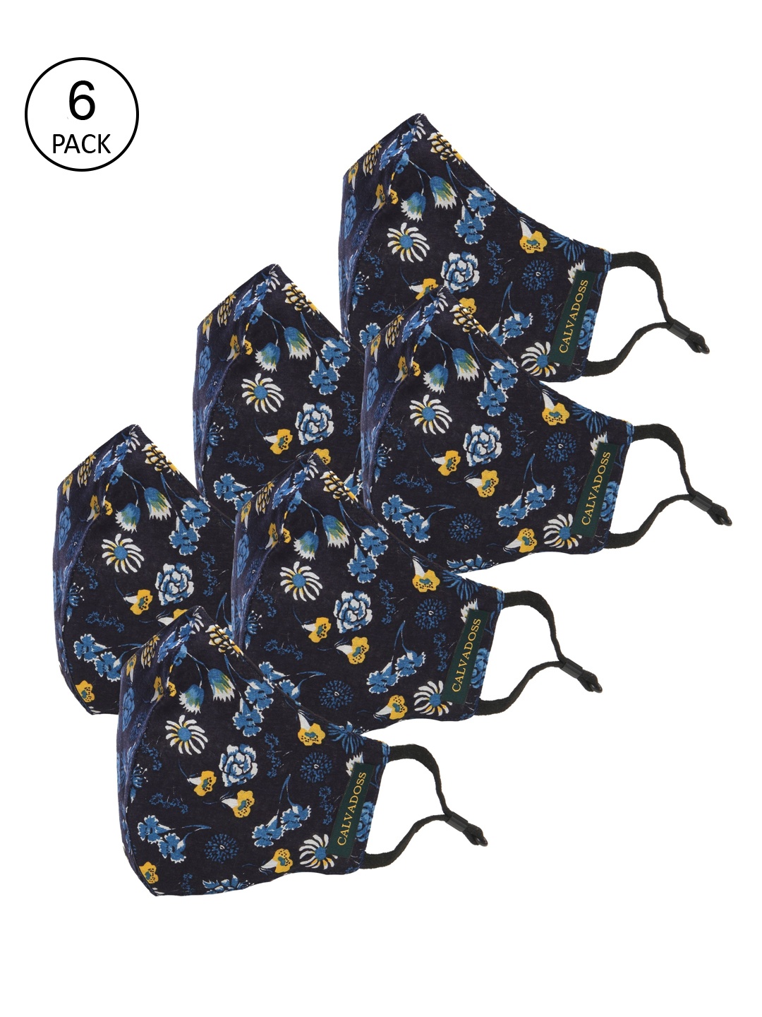 

Calvadoss Women Pack Of 6 Printed 3-Ply Reusable Cotton Cloth Masks, Black