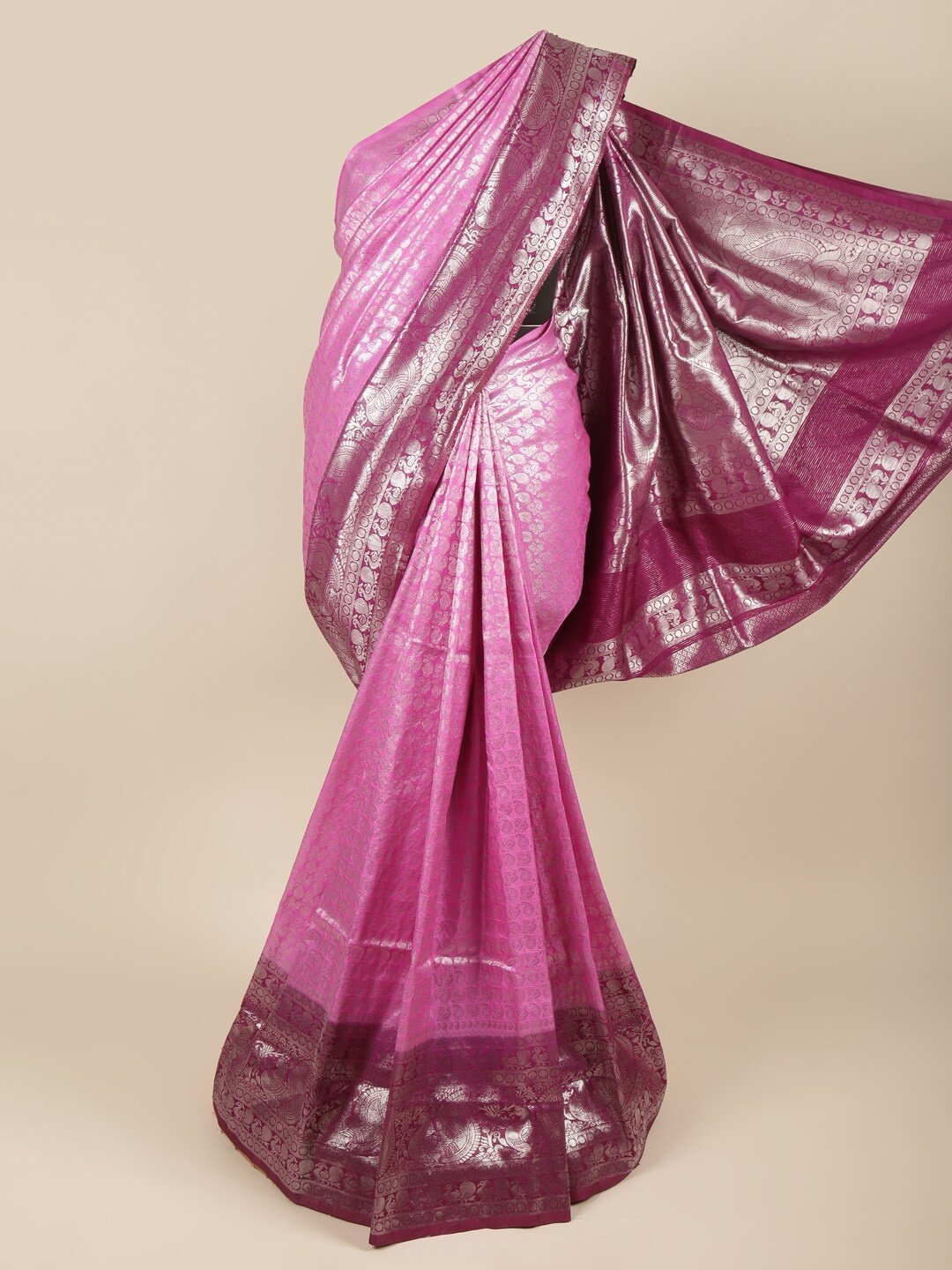 

Pothys Women Lavender & Silver Woven Design Art Silk Banarasi Saree