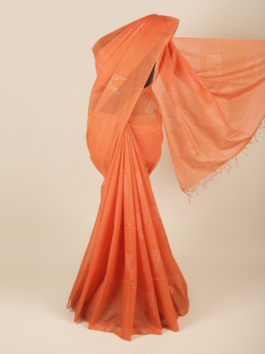 

Pothys Orange Woven Design Jute Silk Saree