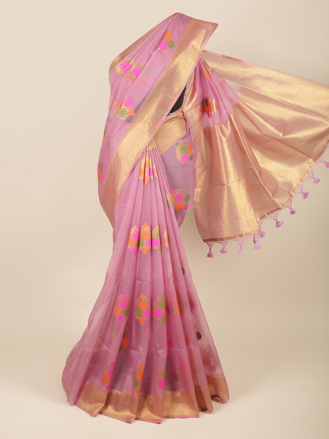 

Pothys Violet & Green Woven Design Zari Organza Saree