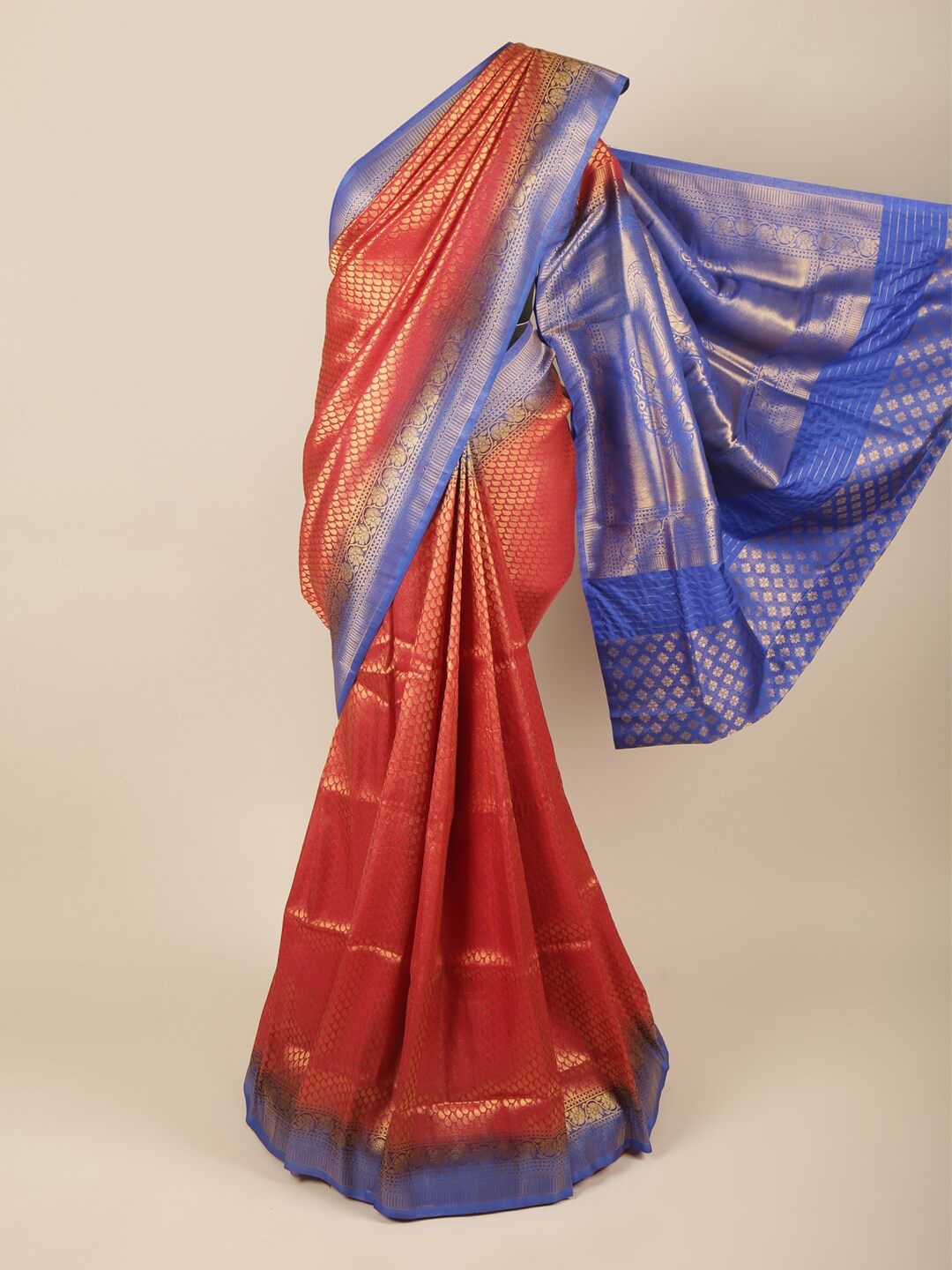 

Pothys Red & Blue Ethnic Motifs Zari Art Silk Saree