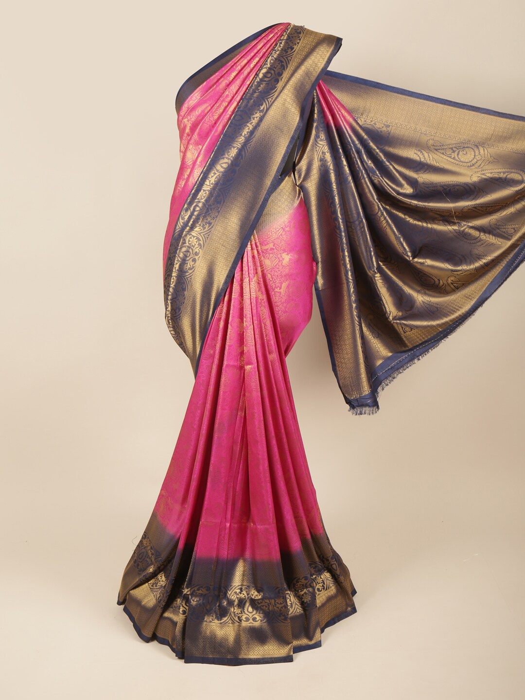 

Pothys Women Pink & Blue Woven Design Zari Art Silk Saree