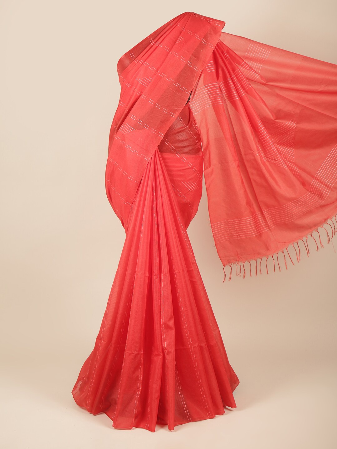 

Pothys Orange & White Jute Silk Saree
