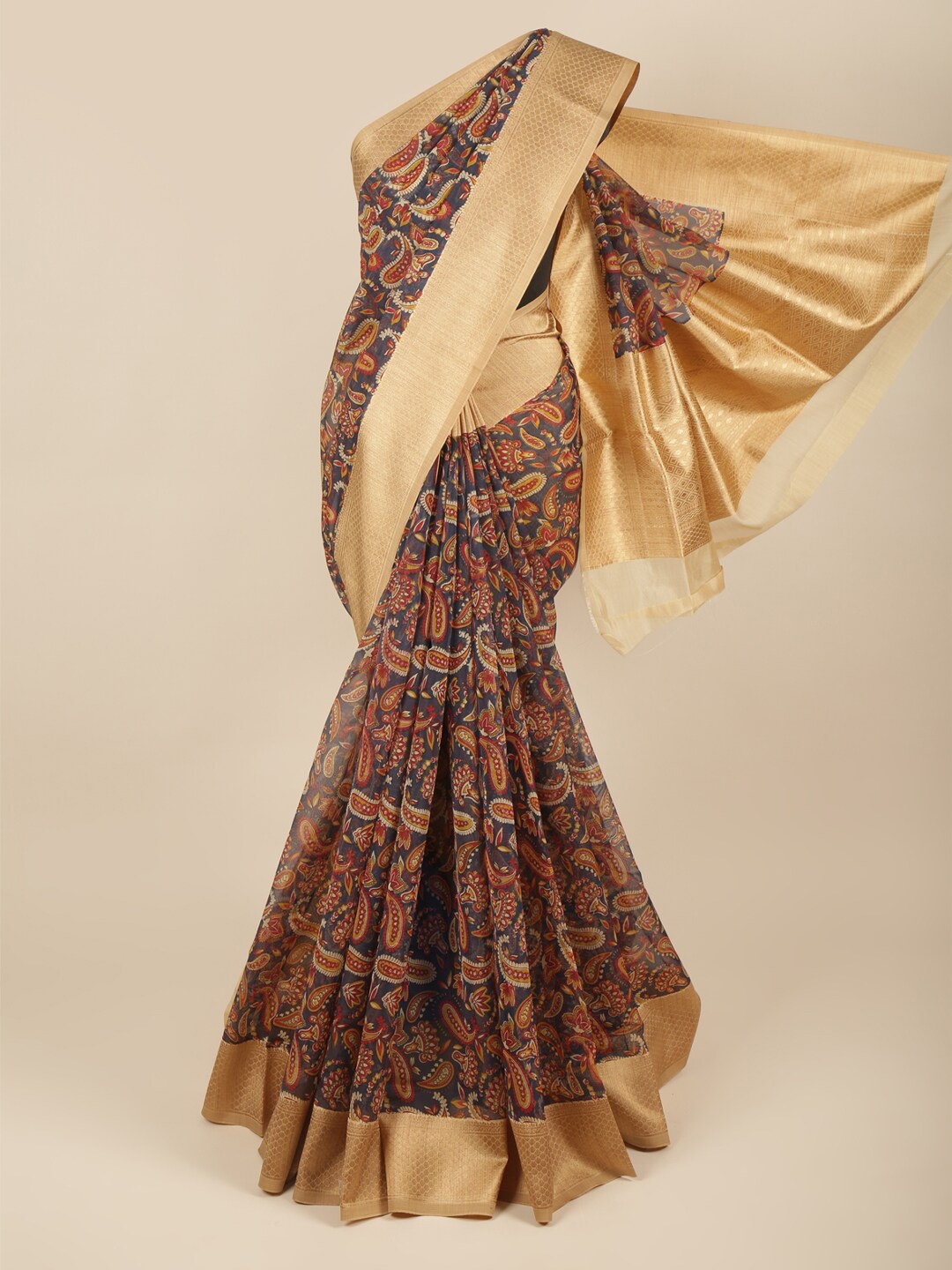 

Pothys Navy Blue & Red Paisley Zari Organza Saree
