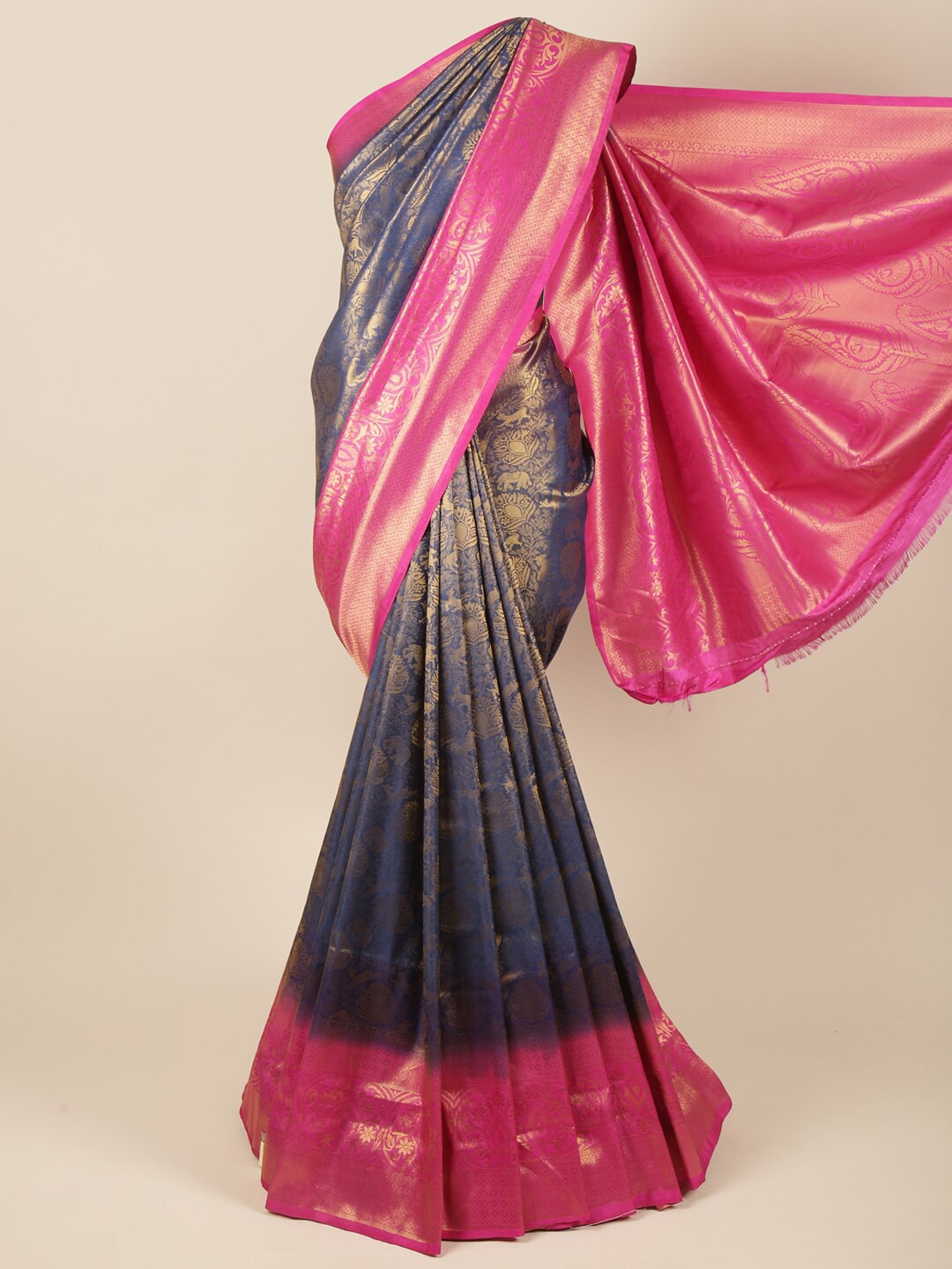 

Pothys Blue & Fuchsia Ethnic Motifs Zari Art Silk Banarasi Saree