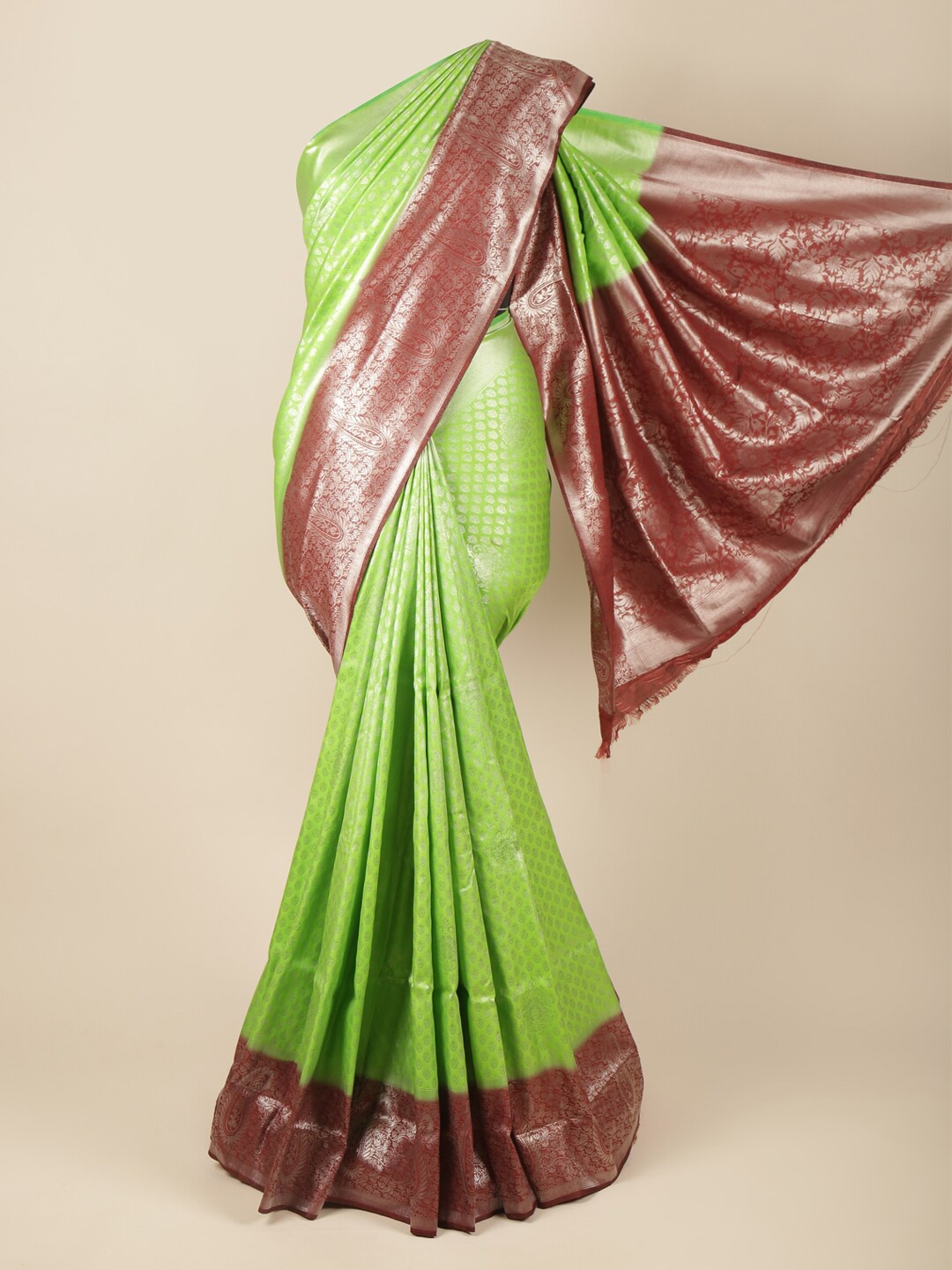 

Pothys Green & Brown Ethnic Motifs Zari Art Silk Banarasi Saree