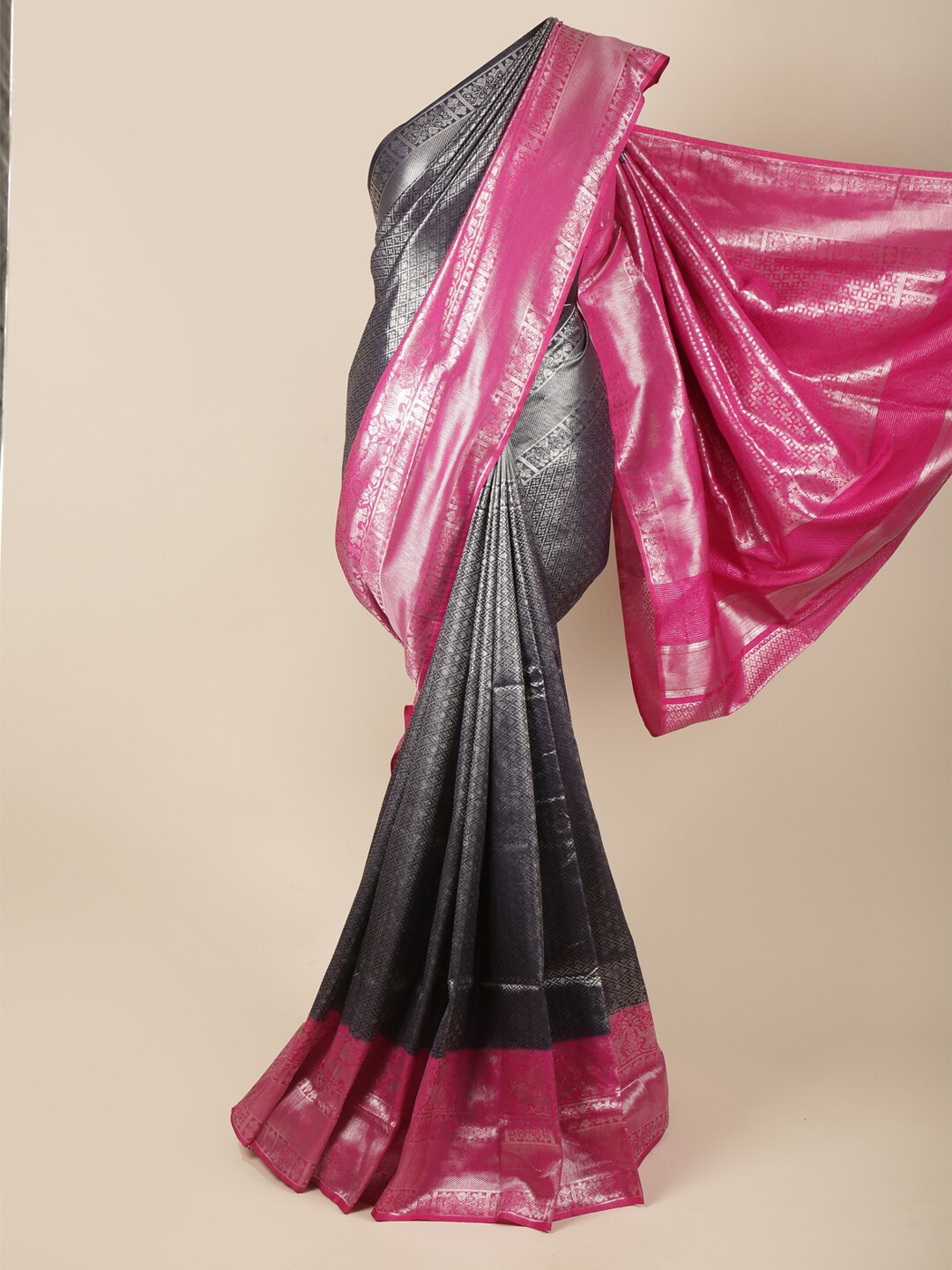 

Pothys Navy Blue & Pink Zari Art Silk Banarasi Saree