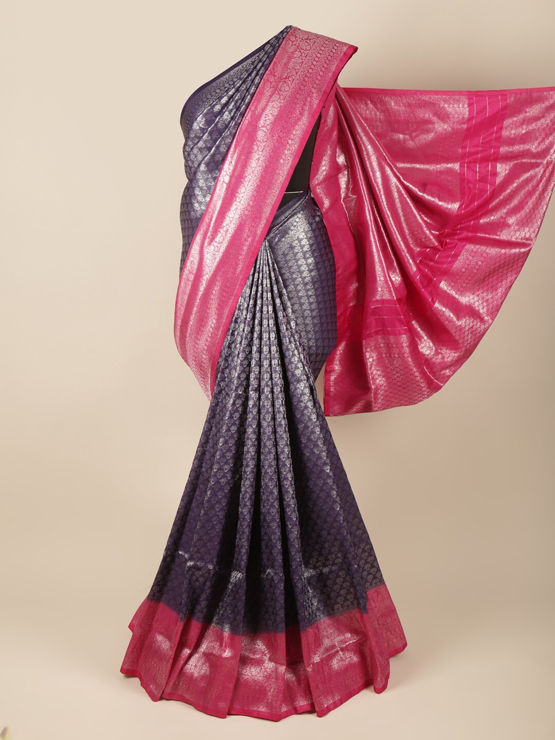 

Pothys Blue & Fuchsia Ethnic Motifs Zari Art Silk Banarasi Saree