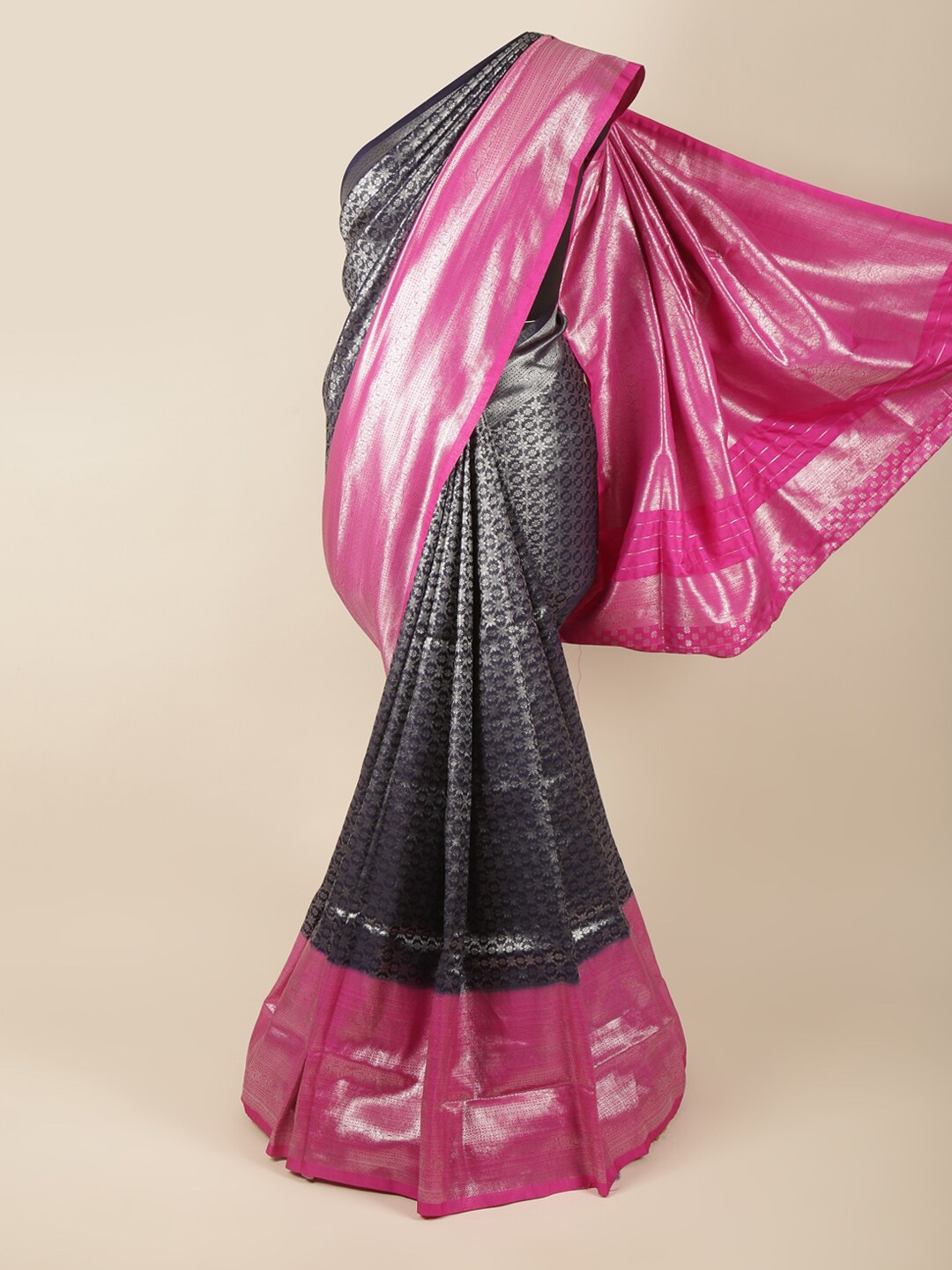 

Pothys Women Blue & Pink Woven Design Zari Art Silk Banarasi Saree