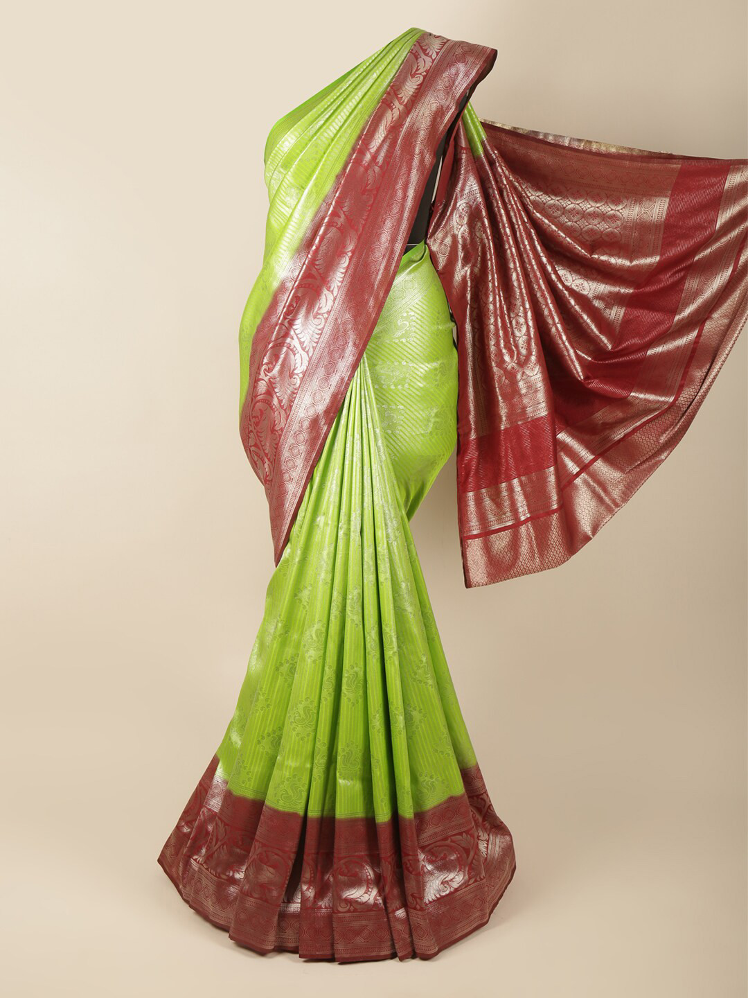 

Pothys Green & Brown Woven Design Zari Art Silk Banarasi Saree