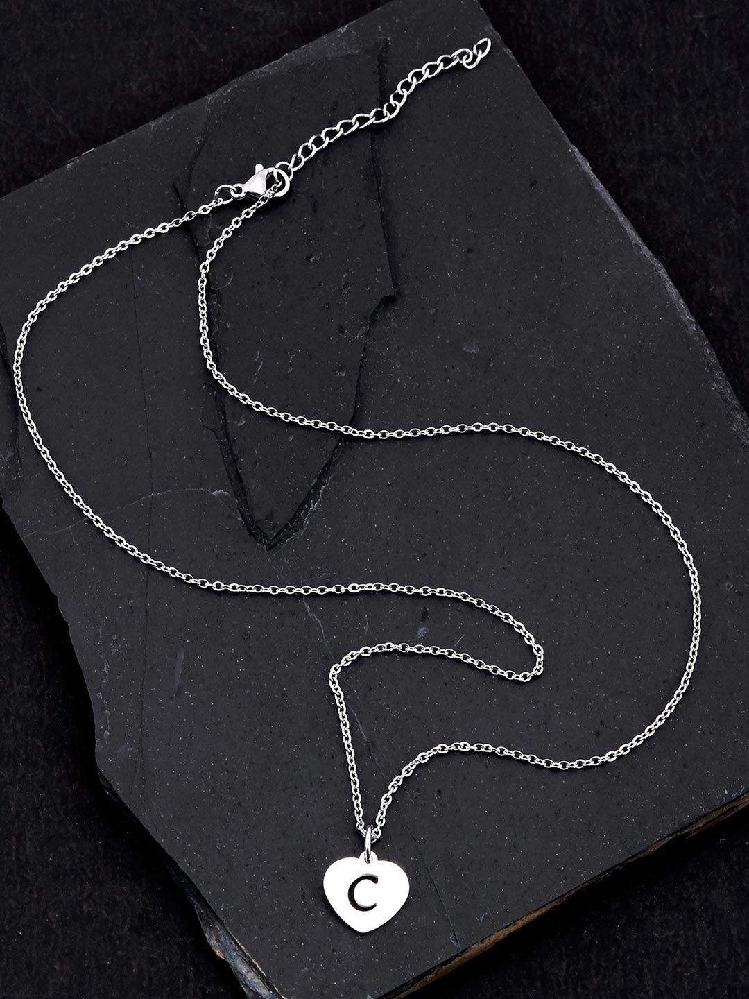 

Tistabene Rhodium-Plated Silver-Toned C Alphabet Pendant with Chain