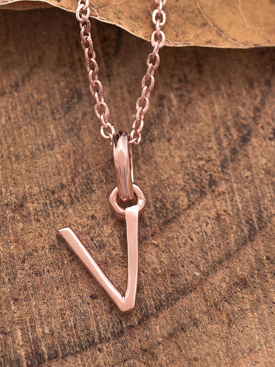 

Tistabene Rose Gold-Plated V Alphabet Pendant with Chain