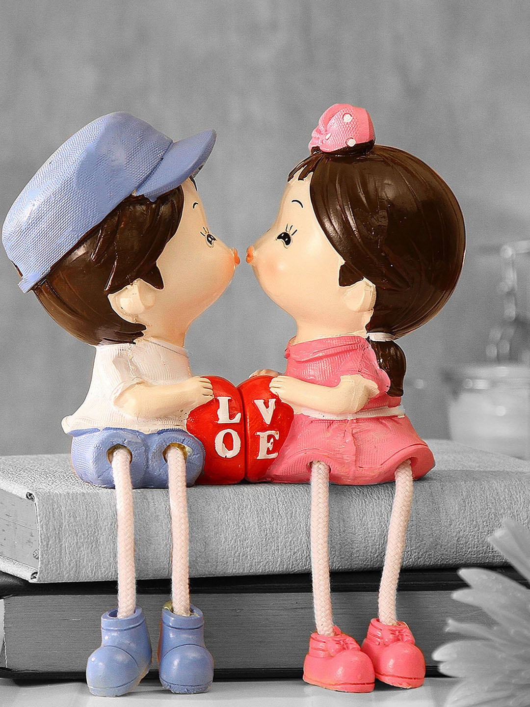 

TIED RIBBONS Pink & Blue Decorative Romantic Long Leg Couple Showpiece
