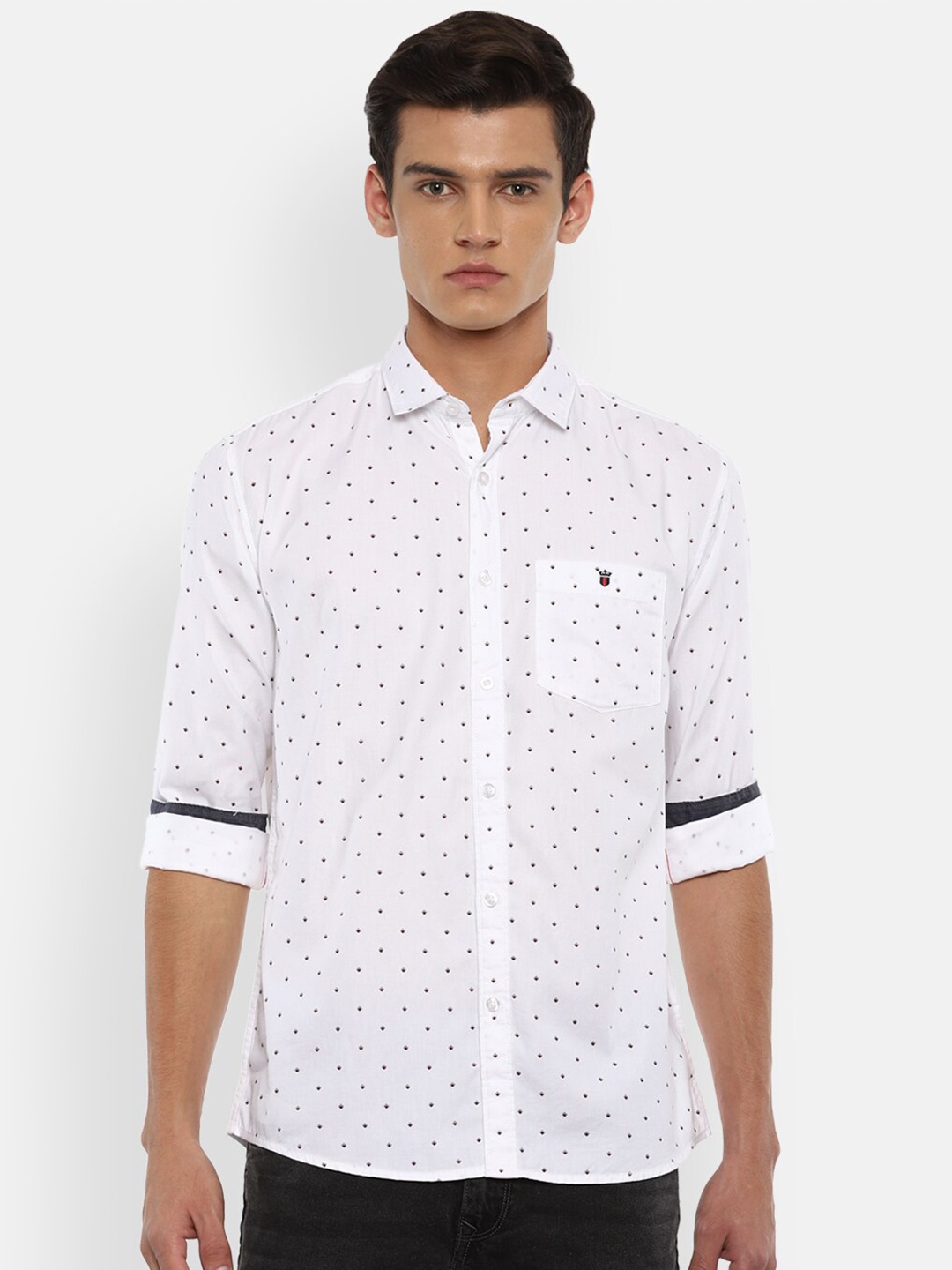 

Louis Philippe Jeans Men White Slim Fit Polka Dots Printed Casual Shirt