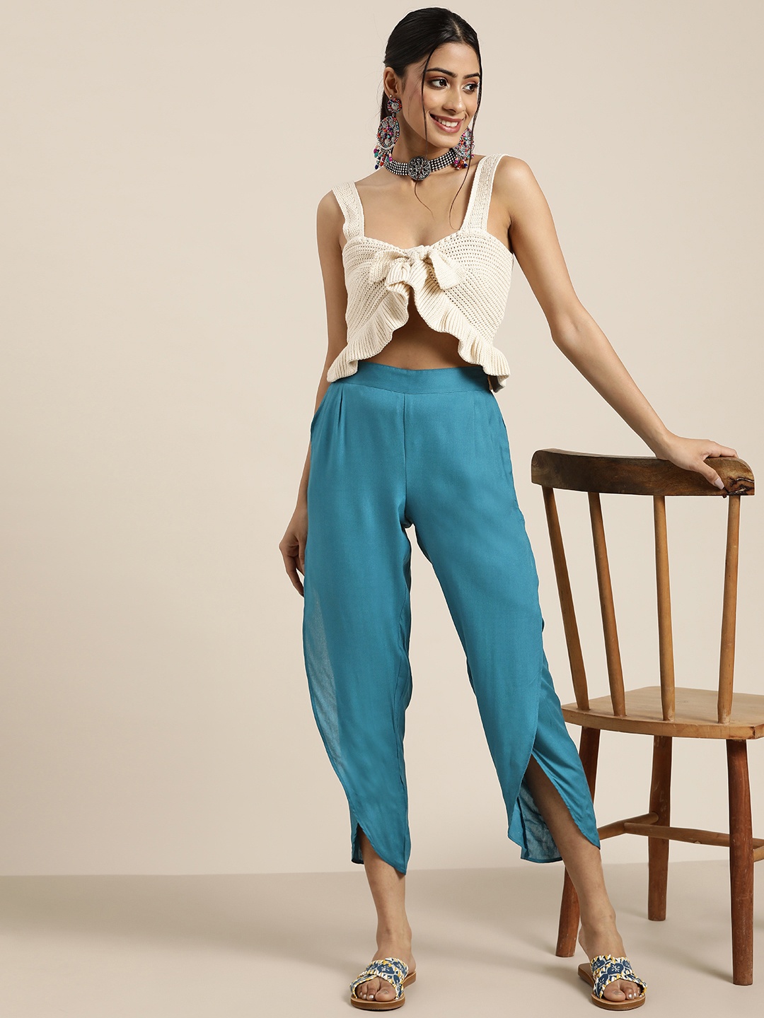 

Sangria Women Teal Blue Pleated Trousers