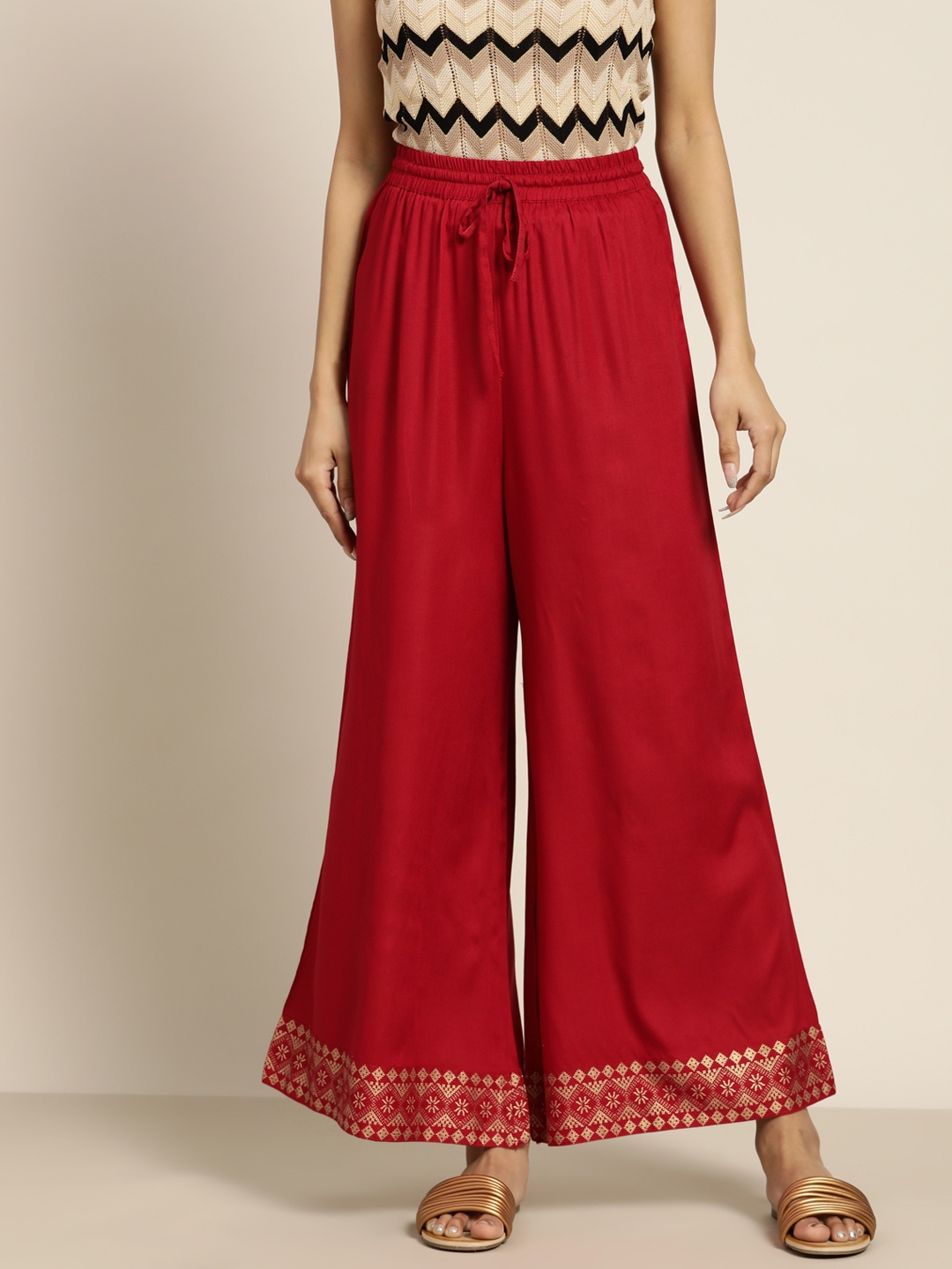 

Sangria Women Red Ethnic Motifs Printed Ethnic Palazzos