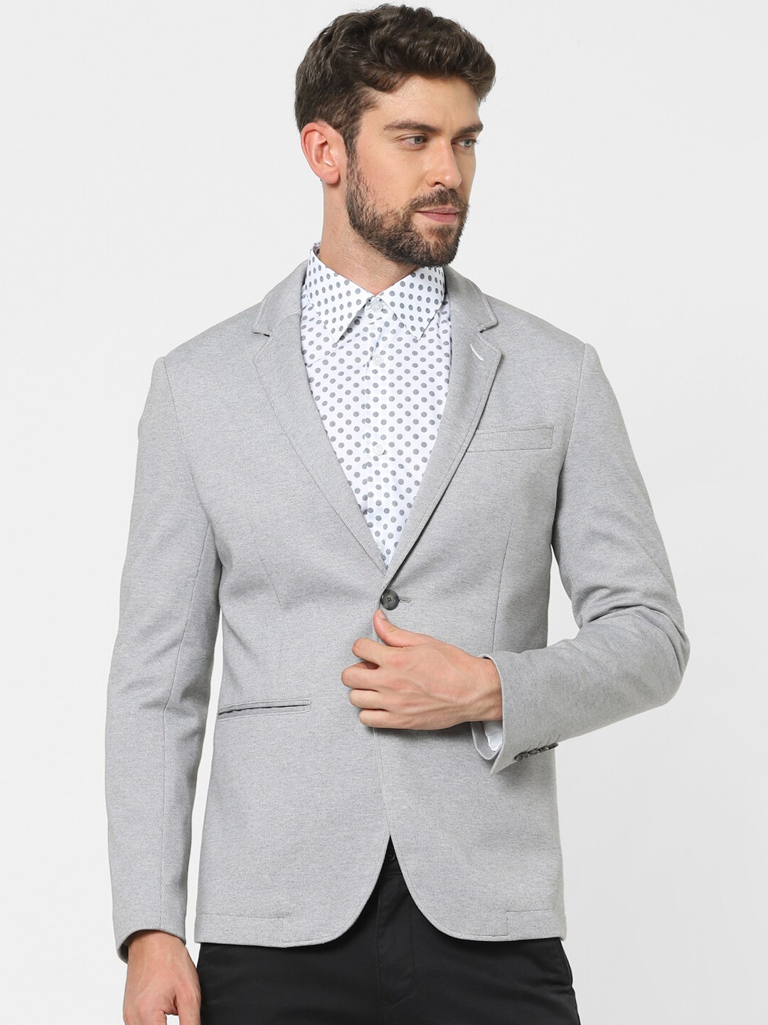 

SELECTED Men Grey Solid Slim-Fit Single-Breasted Formal Blazer