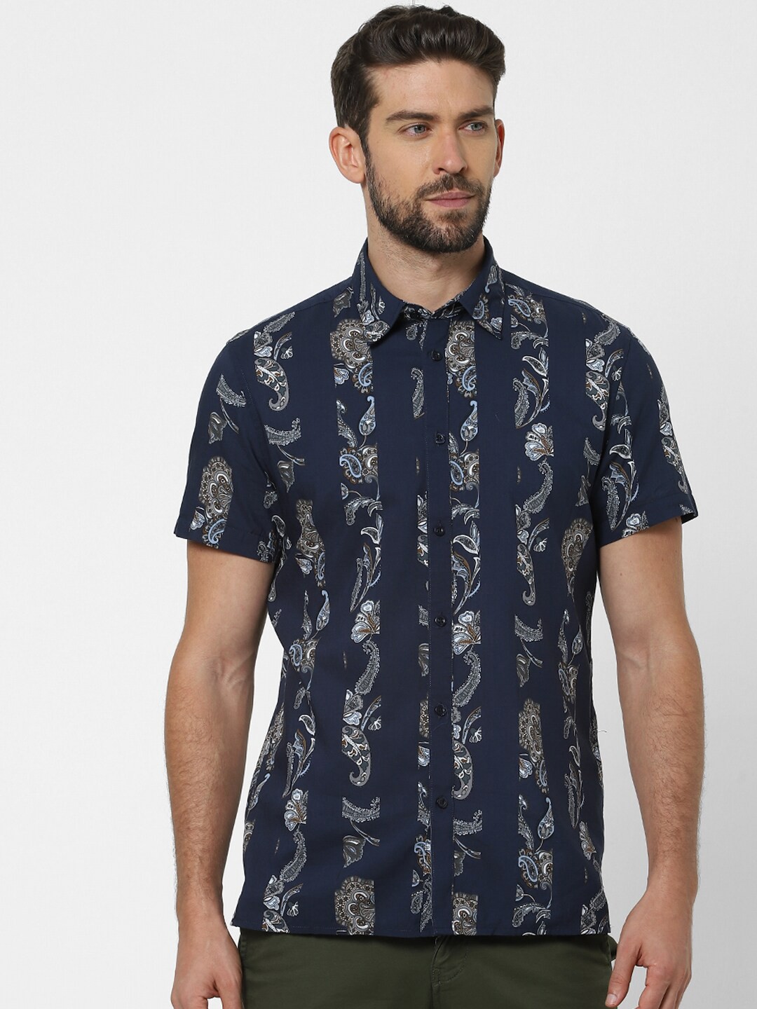 

SELECTED Men Navy Blue Slim Fit Floral Printed Casual Shirt