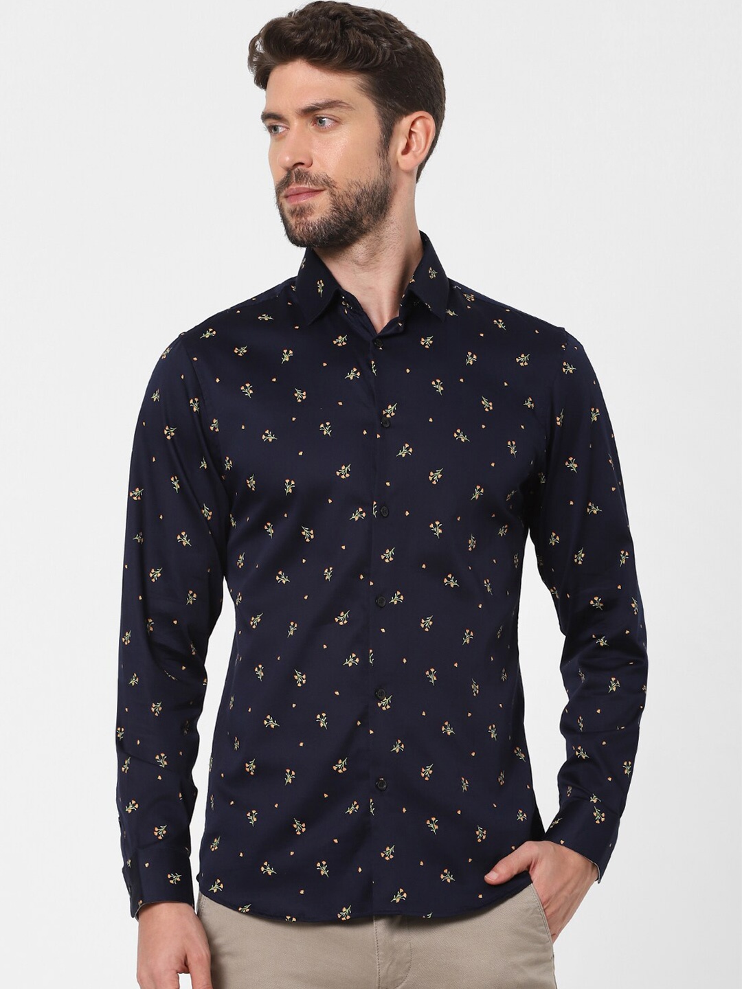 

SELECTED Men Navy Blue Slim Fit Printed Casual Shirt